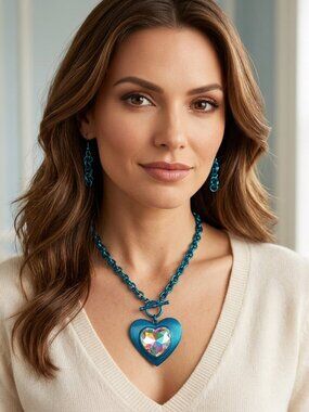Galactic look blue heart necklace set NWOT
